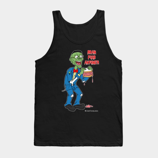 Nerd Zombie Eating Brain Sandwich Tank Top by AceToons